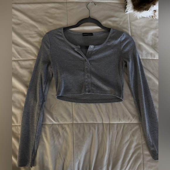 SHEIN Tops - SHEIN Charcoal Button-Up Crop Top